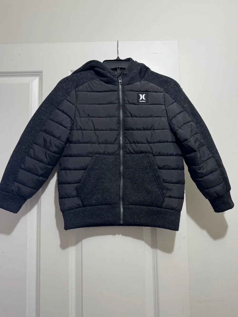 Hurley Kids Black Quilted Puffer Hoodie Jacket, Sz Small (7/8)